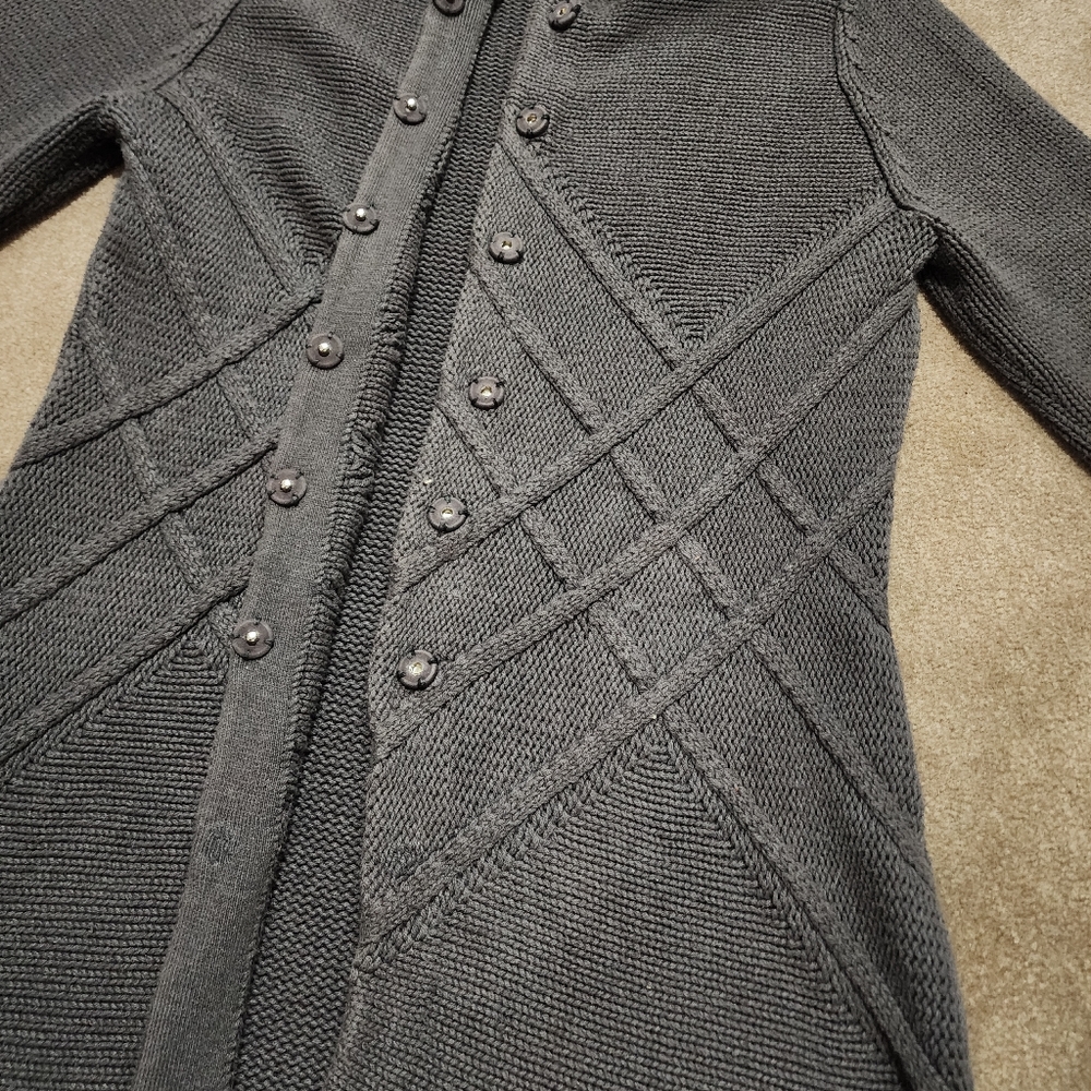 Liz & Co Knitted Grey Overcoat Style Cardigan Sweater Sz Lg - Picture 6 of 8